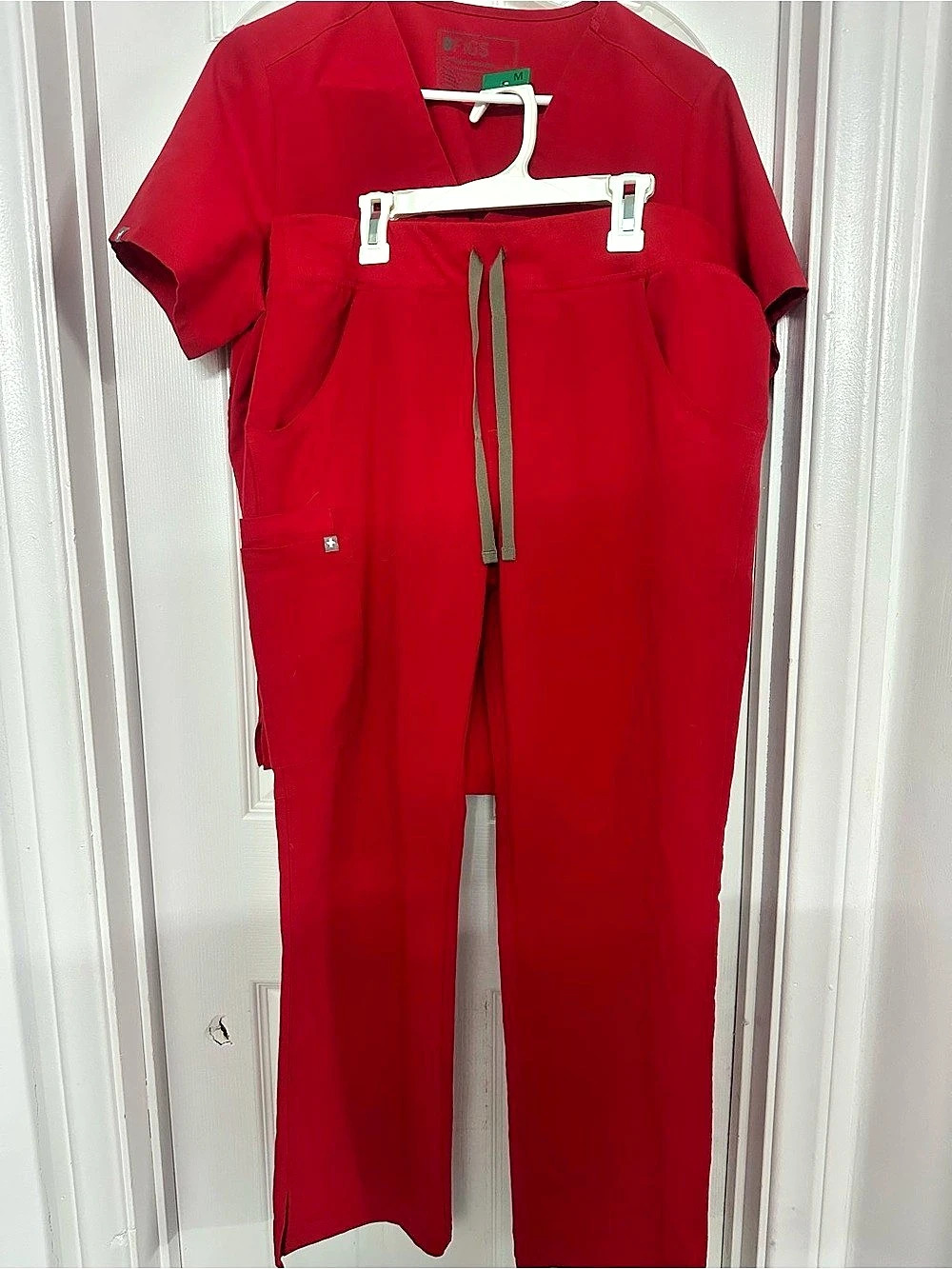 Figs Fire Red Christmas color scrub set cargo pants M/P casma top M